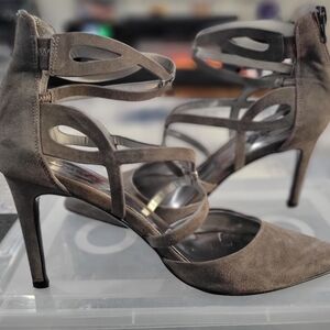 Carlos Santana Suede Strappy Pointed Toe Grey High Heel Sandals- Size 9 Thea